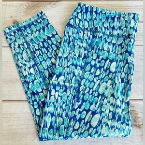 Weekends by Chico’s Royal Blue Teal & White Capri Leggings w Thigh Pockets 1/M